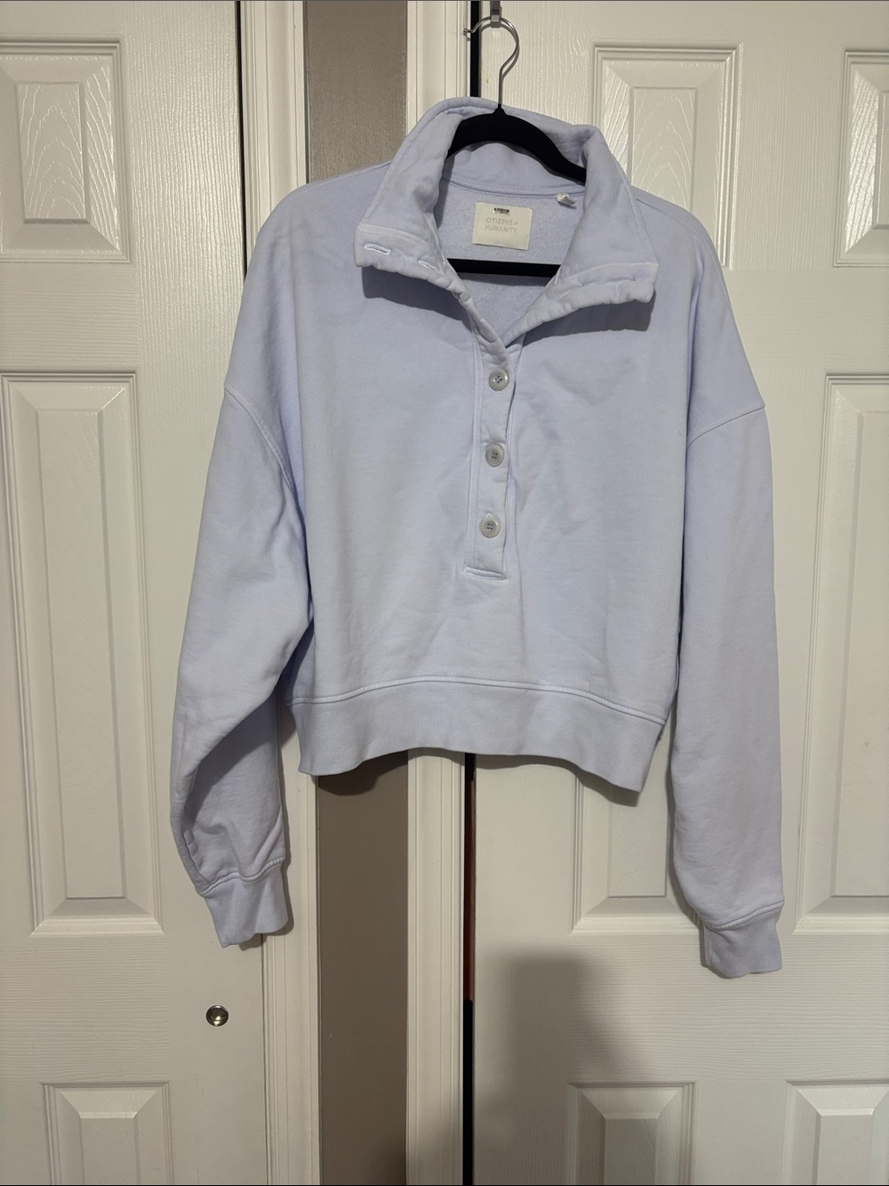Citizens Of Humanity Light Blue Button-Front Mock Neck Sweatshirt